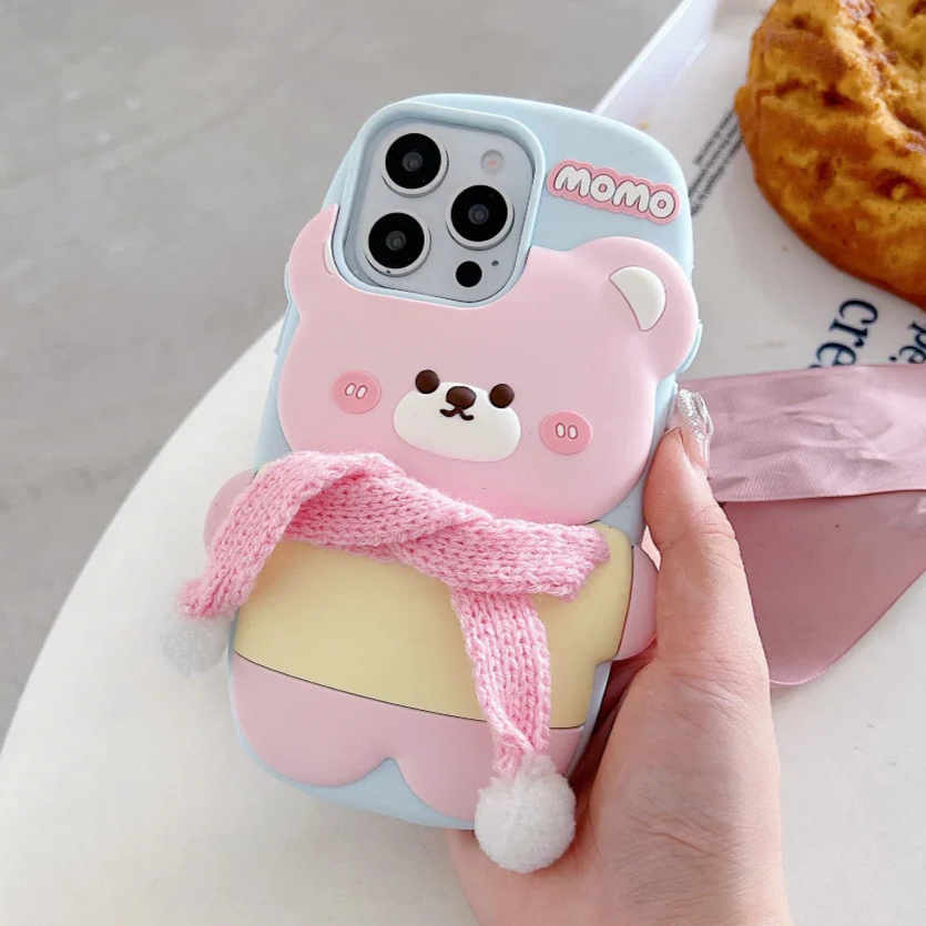 Cute Bear With Scarf Silicon Phone Case For iPhone