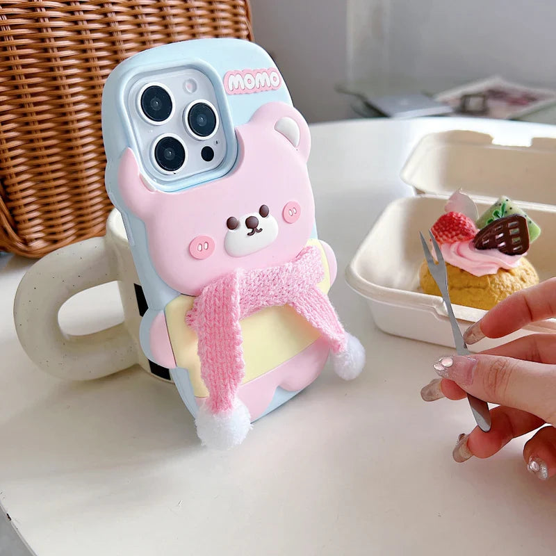 Cute Bear With Scarf Silicon Phone Case For iPhone