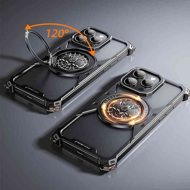 Bat Web Fidget Spinner Phone Case with Magnetic Wireless Charging, Finger Gyroscopic Pressure Relief