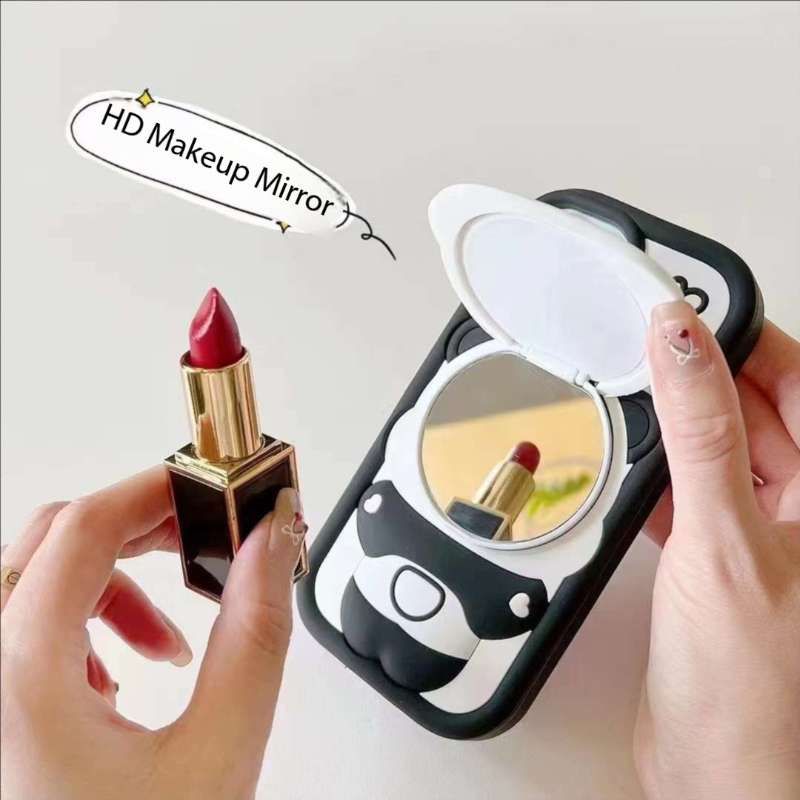 Cute Panda With Mirror Stand Silicon Phone Case For iPhone