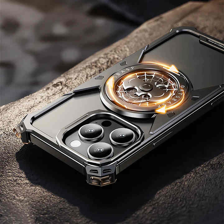 Bat Web Fidget Spinner Phone Case with Magnetic Wireless Charging, Finger Gyroscopic Pressure Relief