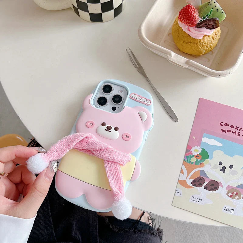 Cute Bear With Scarf Silicon Phone Case For iPhone