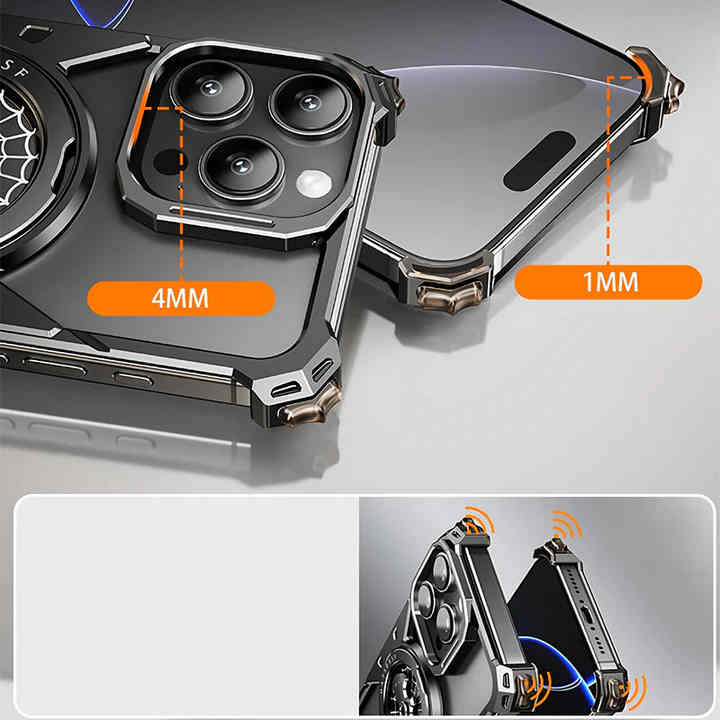 Bat Web Fidget Spinner Phone Case with Magnetic Wireless Charging, Finger Gyroscopic Pressure Relief