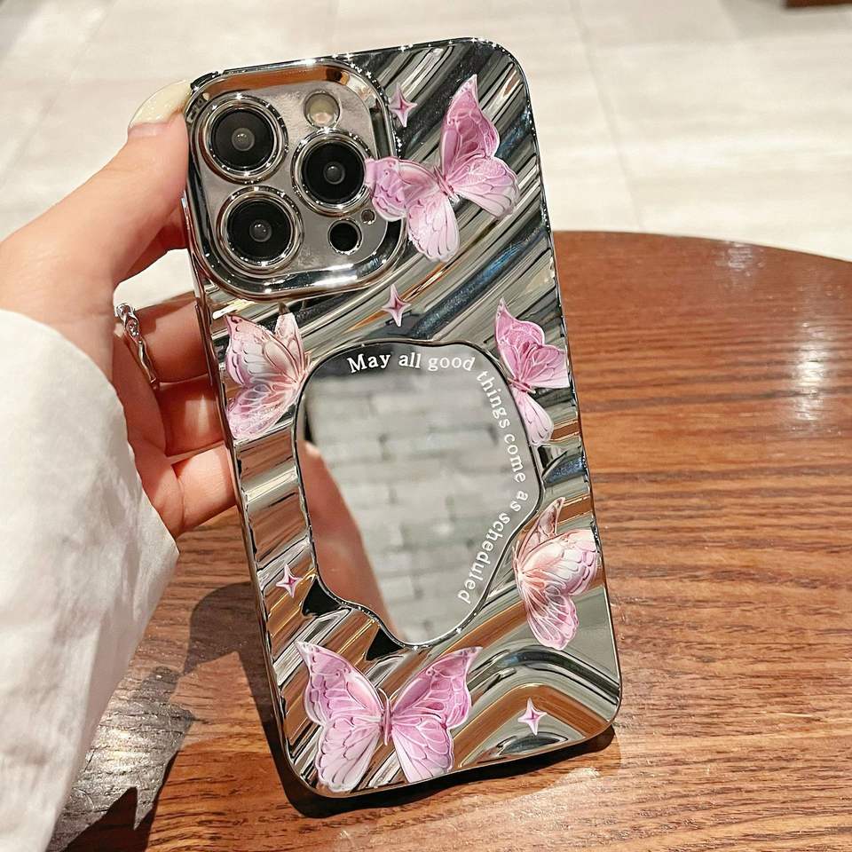 Beaver for iPhone Wave Mirror Case Spring Summer Ins Style Protective Case with Camera Protector